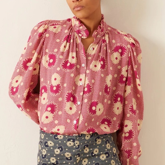 Alix Of Bohemia Tops - Alix of Bohemia Annabel Berry Daisy Shirt cotton wool pink fuchsia cream